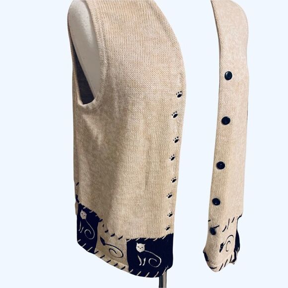 Christopher & Banks Sweater Vest Cat Embroidered size Medium - Picture 1 of 8